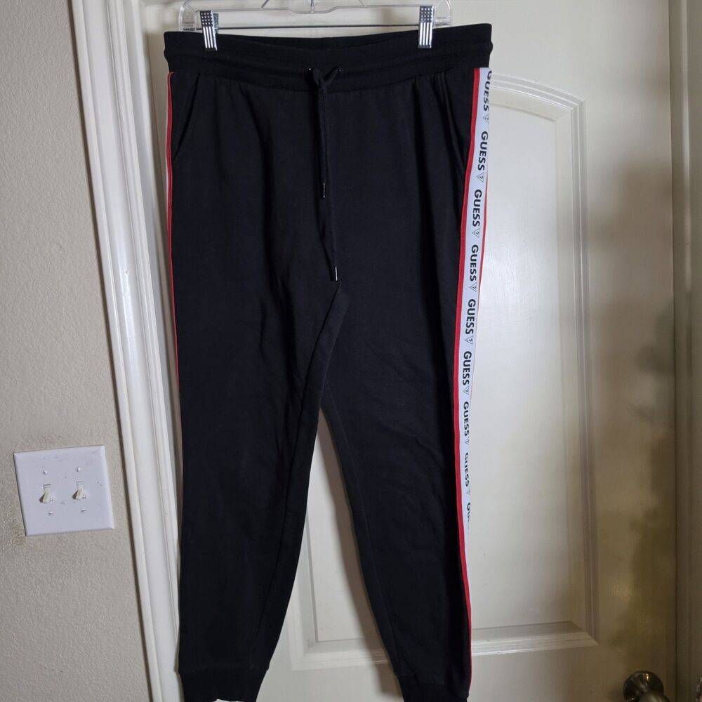 GUESS Los Angeles Black Men’s Large Logo Tape Sweatpants Joggers